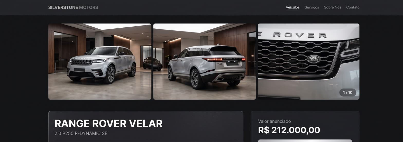 Página de um veículo na loja martinspremium.movitre.com.br: galeria de fotos, ficha completa com ano, câmbio e quilometragem, preço anunciado e botão de falar com a loja pelo WhatsApp.